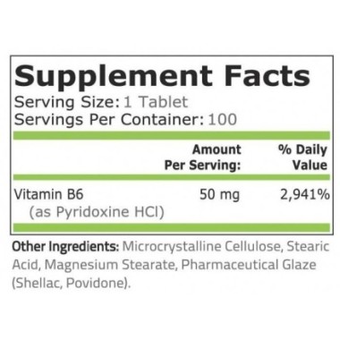 Pure Nutrition USA Vitamina B6 (Pyridoxine HCI) 50 mg 100 pastile Beneficii importante Vitamina B6: crește nivelul de energie, m