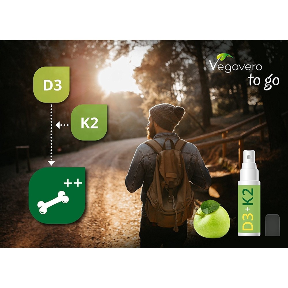Vegavero Vitamina D3 + K2 (MK-7) Spray | Doar un spray pe zi, 4 luni Beneficii Vitamina D3 si Vitamina K2: contribuie la fixarea