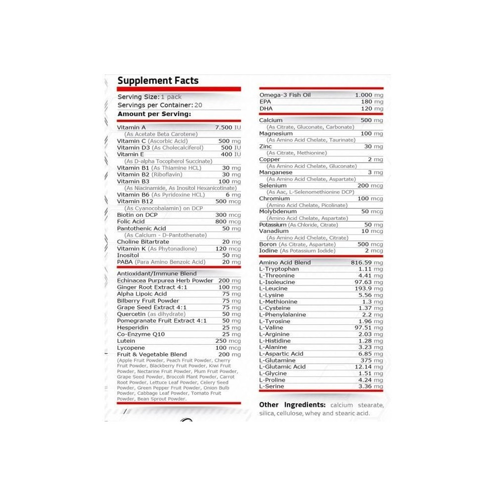 Pure Nutrition USA Power Pak 60 pliculete (Vitamine+Minerale+Omega 3+Aminoacizi) Beneficii Power Pak: ofera energie si rezistent