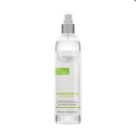 Vitabay Original ulei de magneziu Zechstein sensibil 300 ml - spray de clorură de magneziu cu 99,9% Aloe Vera Organică Calmează 