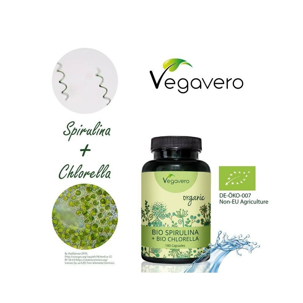 Chlorella + Spirulina Organica 240 Capsule, Vegavero Chlorella + Spirulina Organica beneficii: protejeaza si imbunatateste sanat