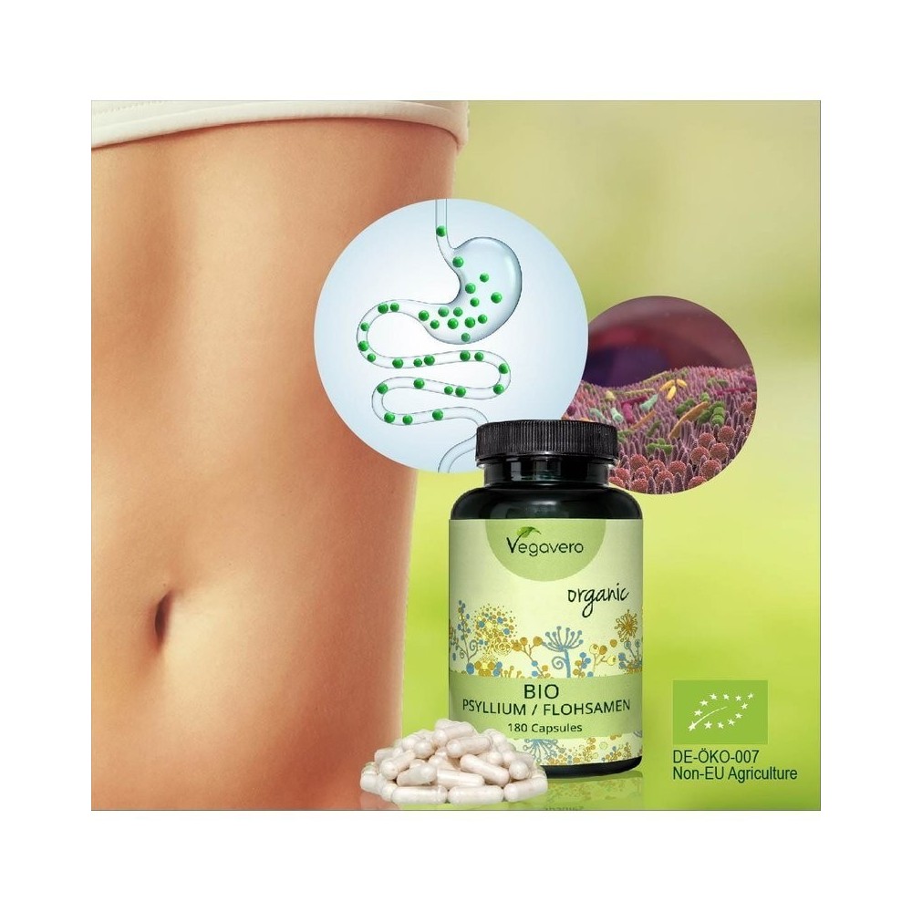 Vegavero Psyllium Organic 180 capsule Beneficii Psyllium: regleaza digestia, are un continut bogat de fibre, mentine sanatatea i