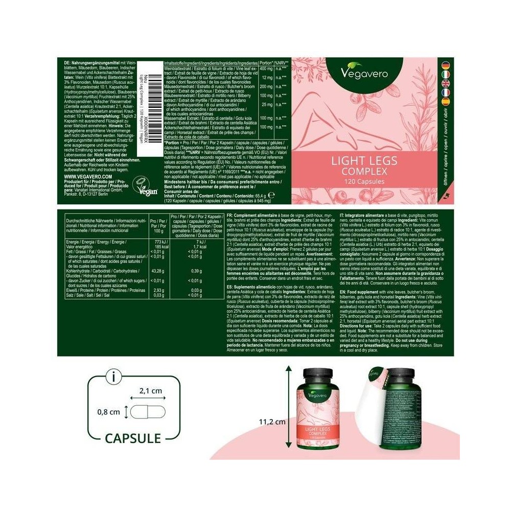 Vegavero Complex Picioare Usoare 120 Capsule Beneficii Complex Picioare Usoare: recomandat in cazul picioarelor umflate si grele