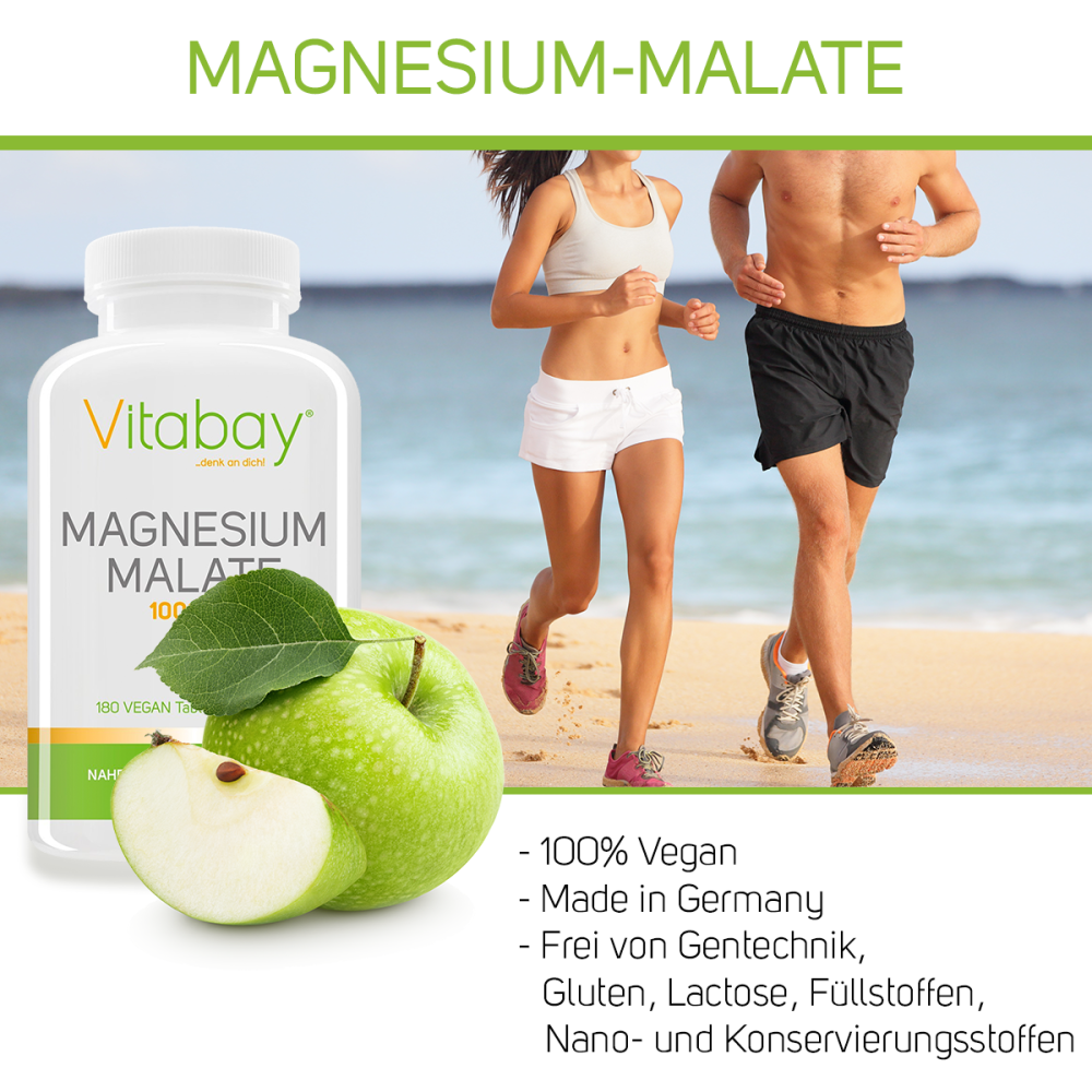 Magneziu Malat 1000 mg 180 Tablete Vegan, Vitabay Magneziu malat beneficii: ajuta la eliminarea metalelor grele din organism, cr
