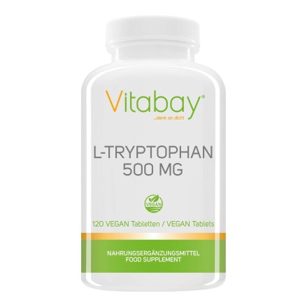 Vitabay L-Triptofan - 500 mg - 120 Tablete Vegan Beneficii importante ale triptofanului: tulburare somn și insomnie, in caz de d