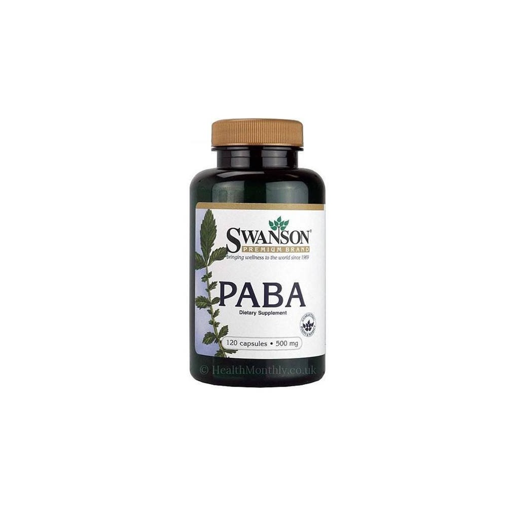 Swanson Paba 500 mg 120 Capsule Beneficii Paba: Vitamina B, Antioxidant puternic, utilizat în produse de protecție solară și pro