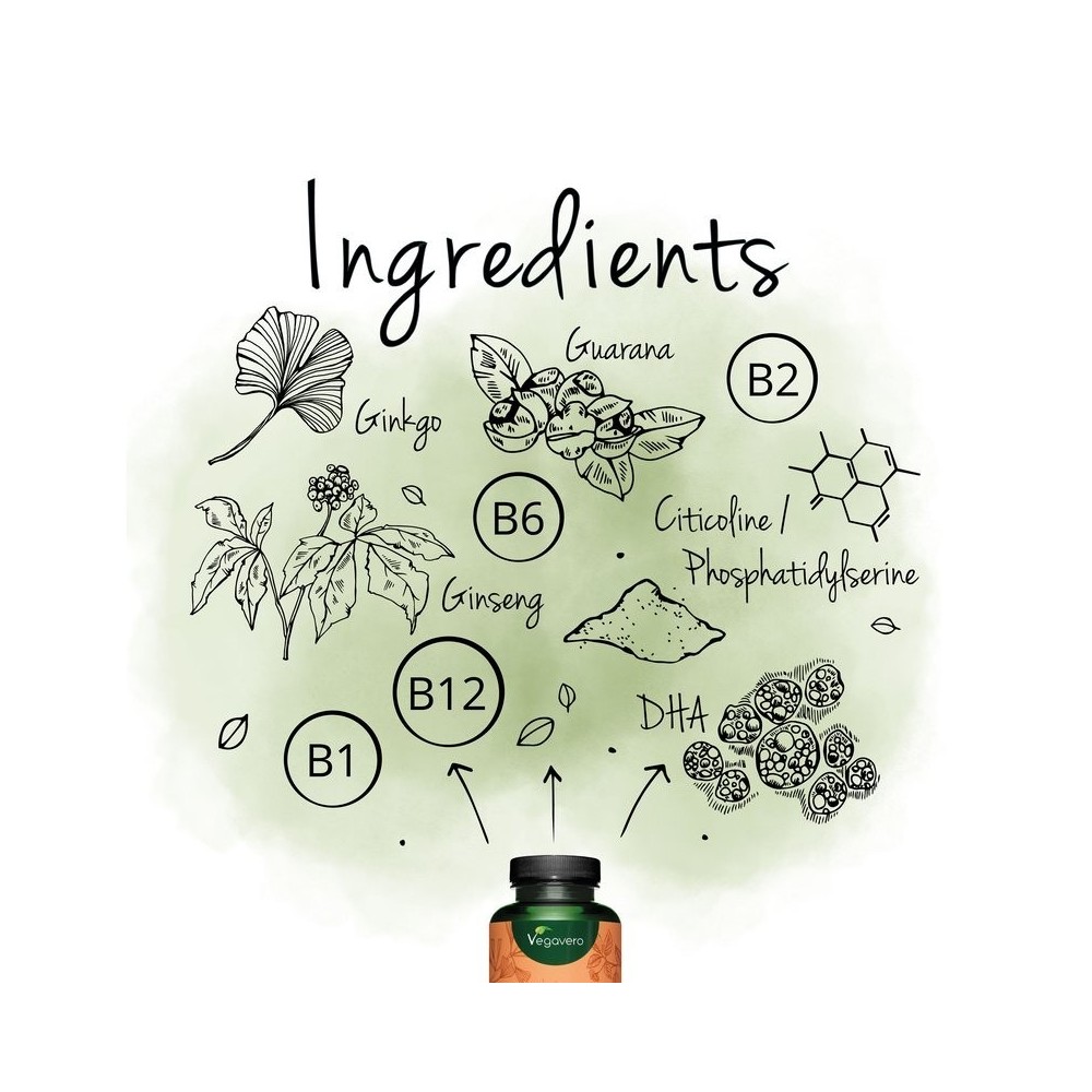 Vegavero Brainfood Complex 120 Capsule Suplimentele noastre complexe pentru creier conțin un amestec special de extracte și subs