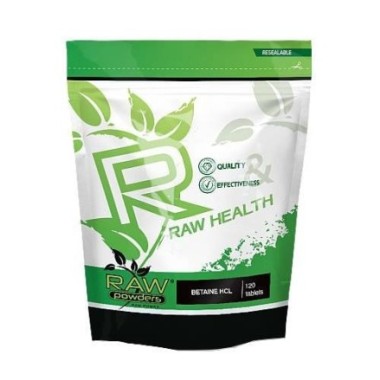 Raw Powders Betaina HCL 650 mg 120 capsule (Clorhidrat de Betaina) Beneficii Betaine HCL: sprijina acidul gastric din stomac (hi