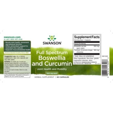 Swanson Full Spectrum Boswellia (Tamaie) & Curcumin 60 Capsule Beneficii Boswellia: antiinflamator puternic si natural, fara efe