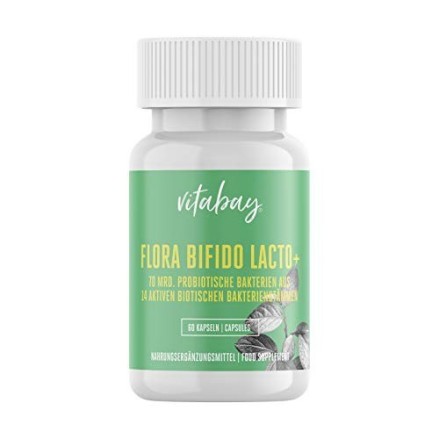 Vitabay Flora Bifido Lacto+, 14 tipuri de bacterii, 5 miliarde CFU 60 Capsule Beneficii Flora Bifido Lacto+: Suplimentul nutriți