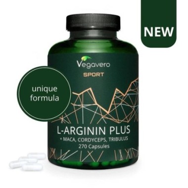 L-Arginine Plus Maca Rosie + Tribulus + Cordyceps + Zinc 270 Capsule, Vegavero L-Arginine Plus Maca Rosie + Tribulus Beneficii: 