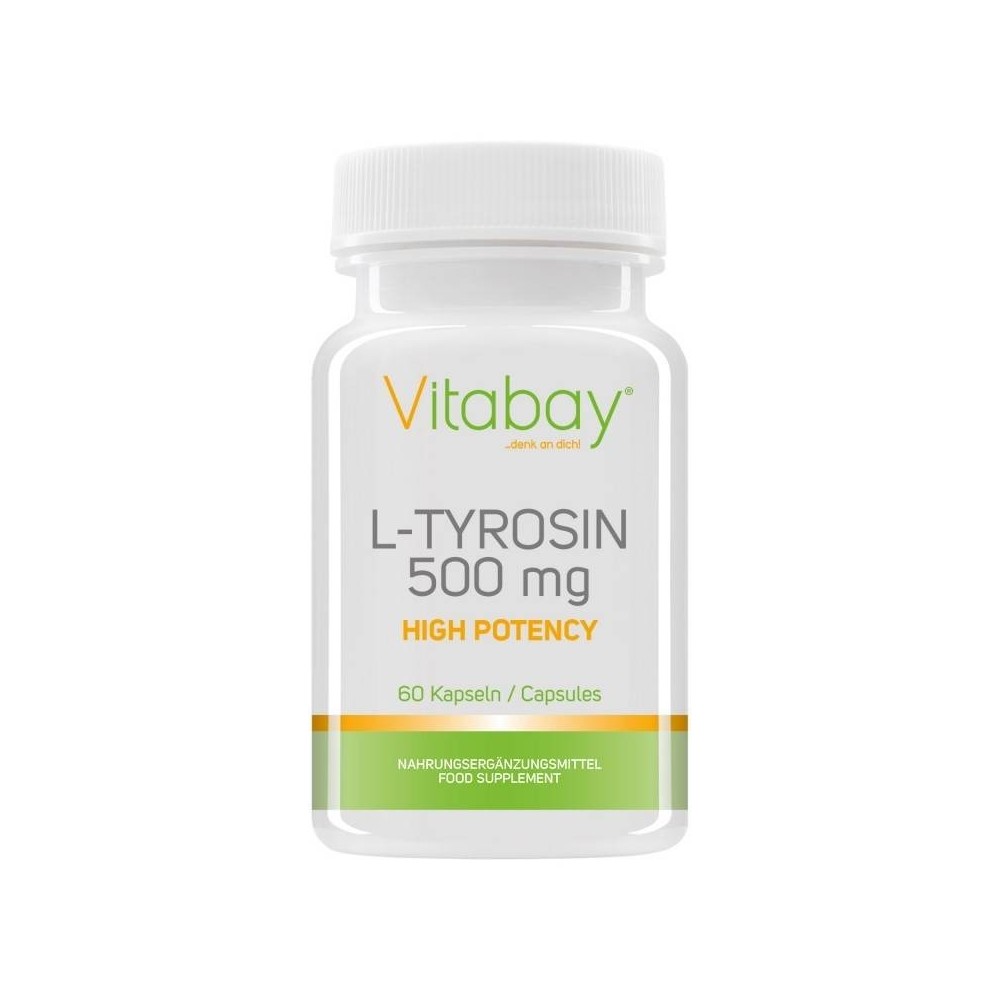 Vitabay L-Tyrosine (L-Tirozina), 500 mg, 60 Capsule Beneficii L-TYROSINE: stimulează eliberarea hormonului de creștere care dete