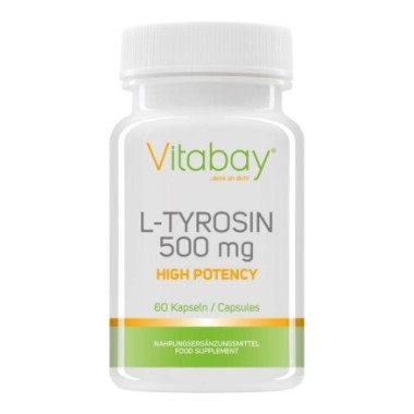 Vitabay L-Tyrosine (L-Tirozina), 500 mg, 60 Capsule Beneficii L-TYROSINE: stimulează eliberarea hormonului de creștere care dete