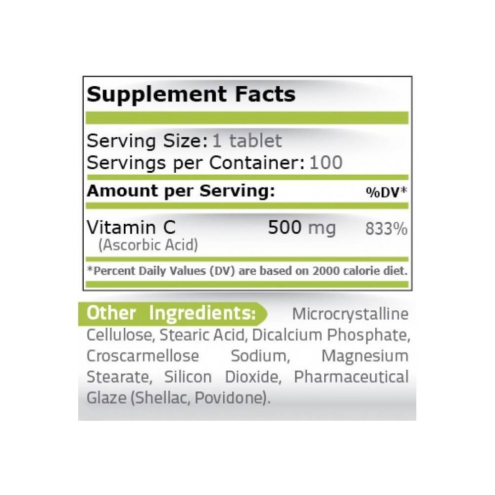 Pure Nutrition USA Vitamina C - 500 mg, 100 tablete Beneficii Vitamina C: importanta in producerea de colagen, mentine sanatatea