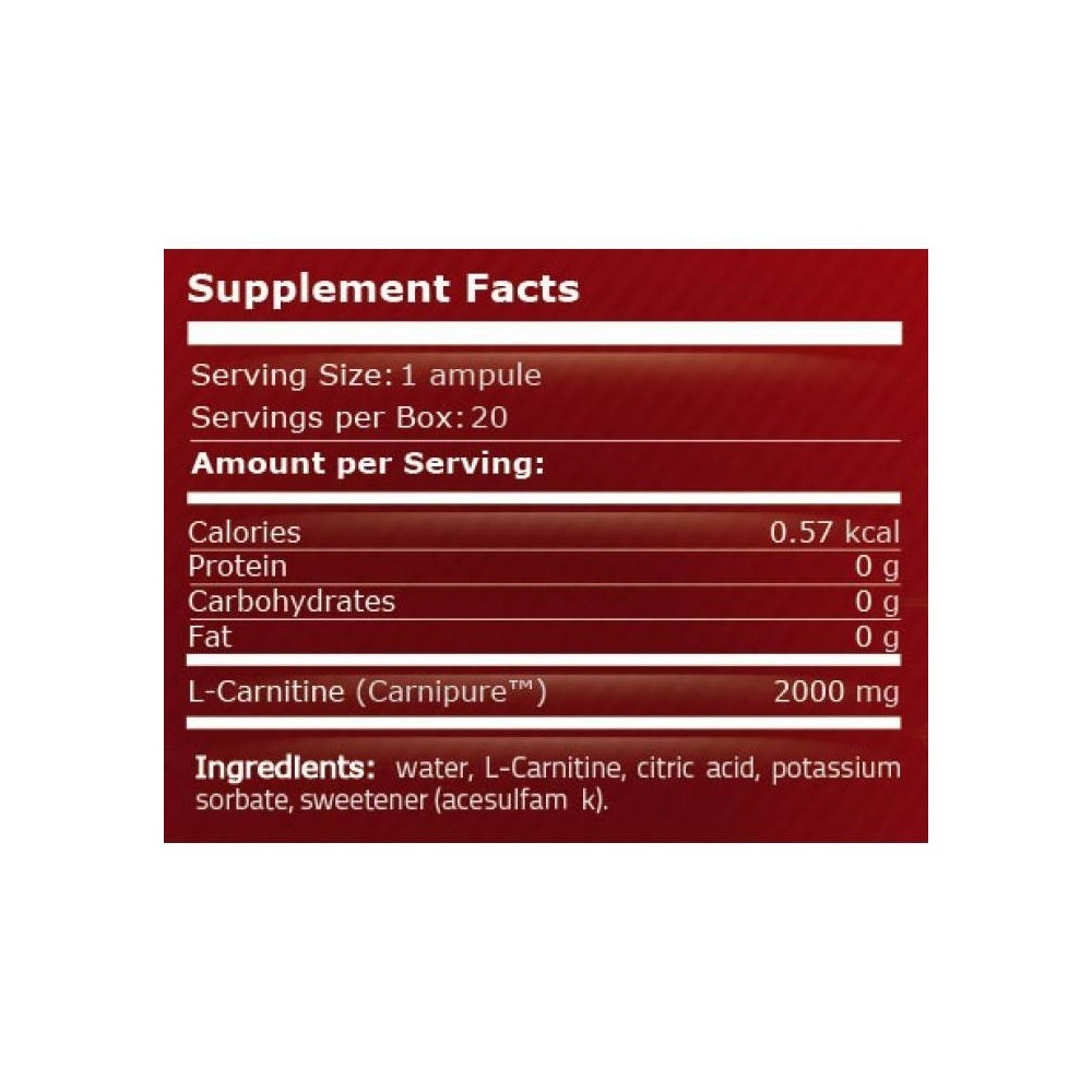 Pure Nutrition USA L-Carnitina 2000 mg, 25 ml, 20 ampule Beneficii L-Carnitina: arde grasimea, ajuta la cresterea masei muscular