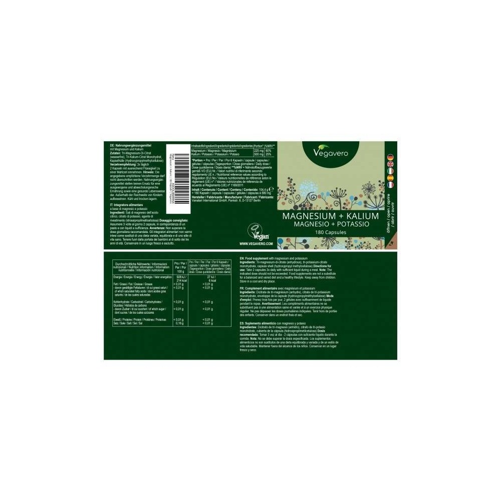 Vegavero Magneziu + Potasiu (Kalium) 180 Capsule Beneficii Magneziu + Potasiu: poate stimula performanta exercitiilor, luptă împ