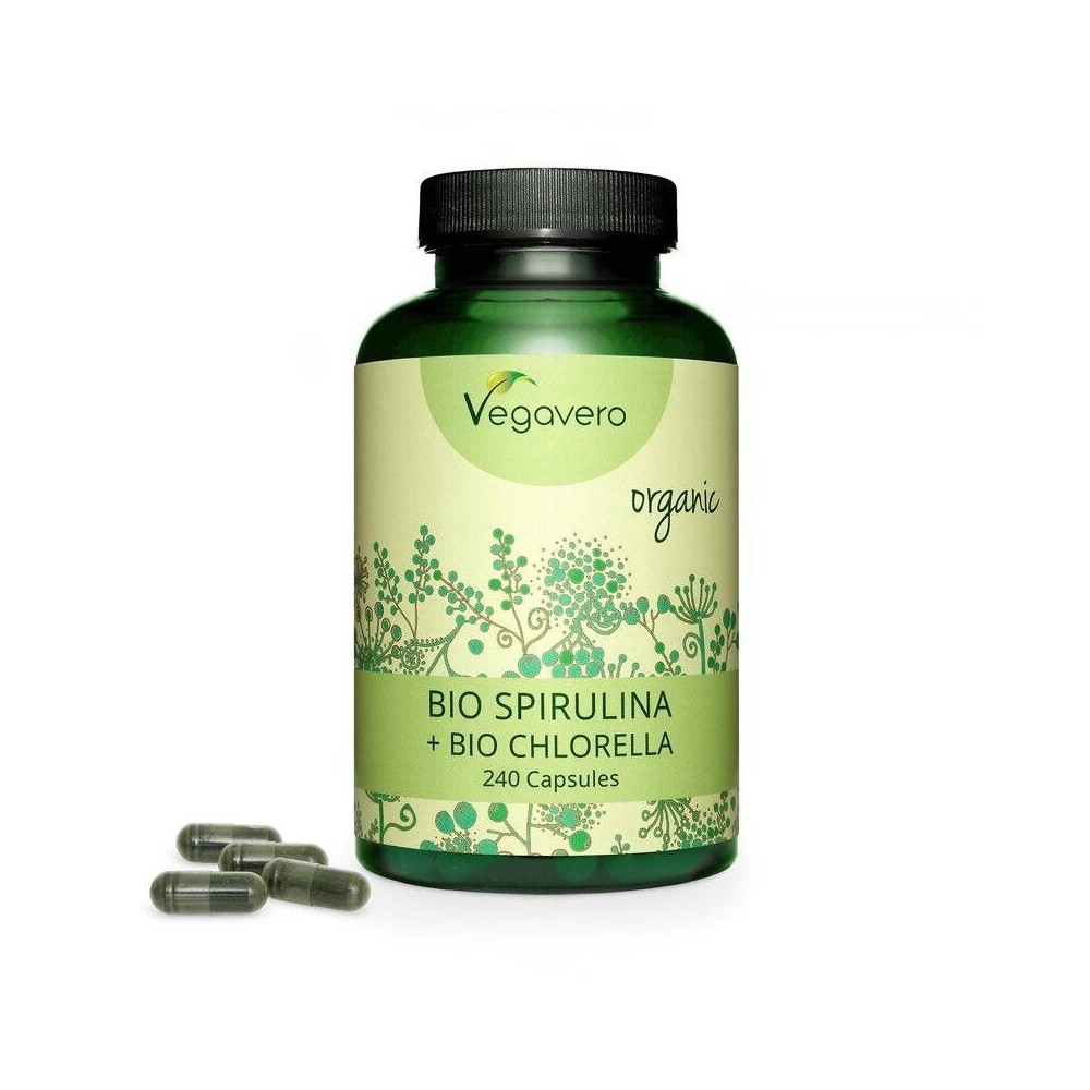 Chlorella + Spirulina Organica 240 Capsule, Vegavero Chlorella + Spirulina Organica beneficii: protejeaza si imbunatateste sanat