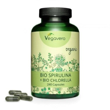 Chlorella + Spirulina Organica 240 Capsule, Vegavero Chlorella + Spirulina Organica beneficii: protejeaza si imbunatateste sanat
