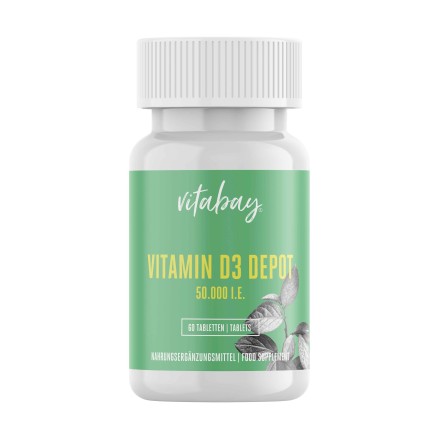Vitabay Vitamina D3 - 50.000 UI - 60 Tablete vegane Beneficii Vitamina D3: ajuta la mentinerea sanatatii oaselor, suport pentru 