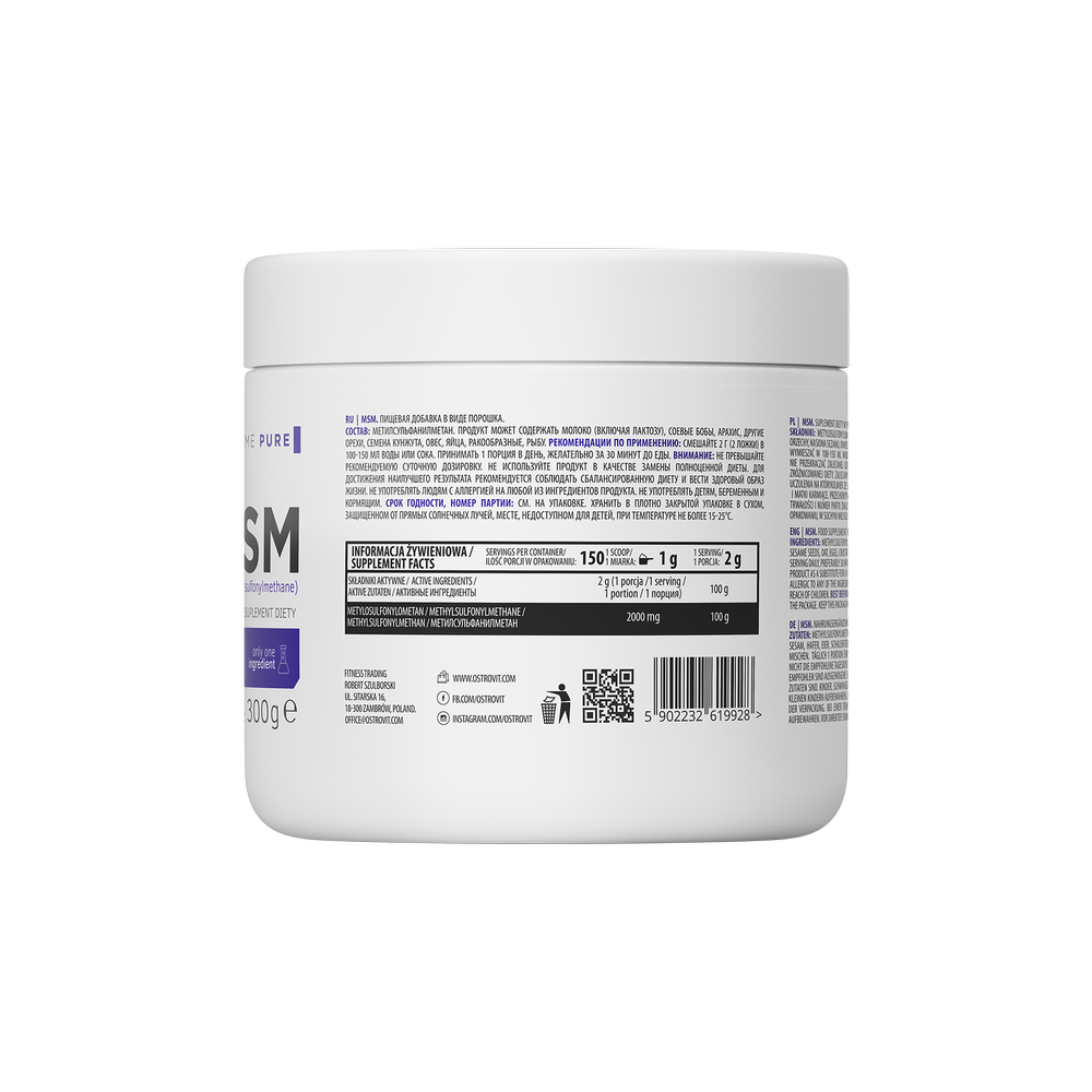 OstroVit Supreme Pure MSM 300 grame Beneficii MSM: permite muschilor si articulatiilor sa se amelioreze mai rapid, creste energi