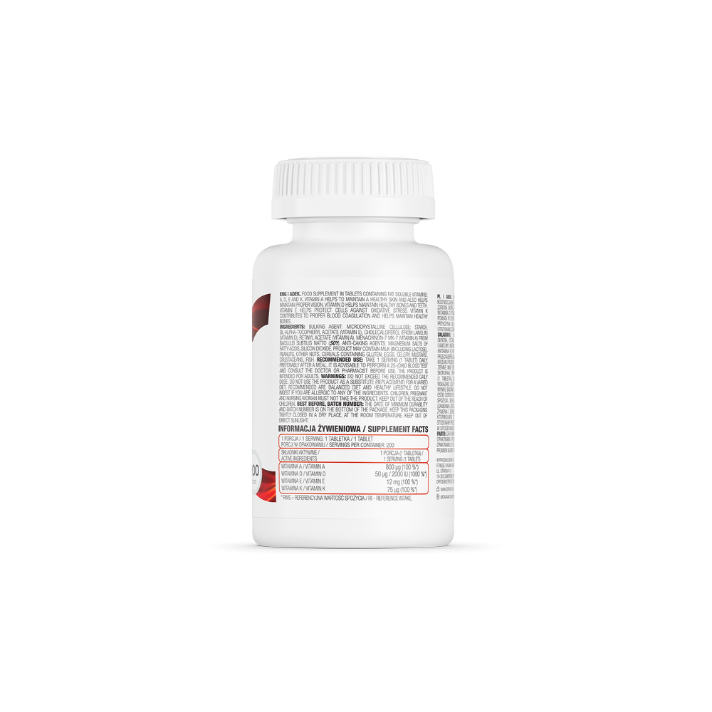 ADEK (Vitamina A + D + E + K) 200 Pastile, OstroVit ADEK (Vitamina A + D + E + K) Beneficii: Vitamina A contribuie la mentinerea