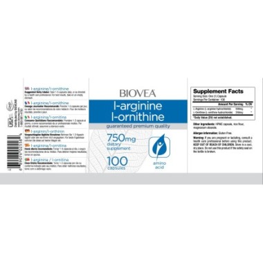 Biovea L-Arginina / L-Ornitina (750mg) 100 Capsule Beneficii L-Arginina si L-Ornitina: ajută la promovarea ameliorarii optime a 