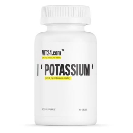 VIT24.com Potassium 60 Tablete Beneficii Potasiu: regleaza tensiunea arteriala crescuta, elimina sensibilitatea la sare, reduce 