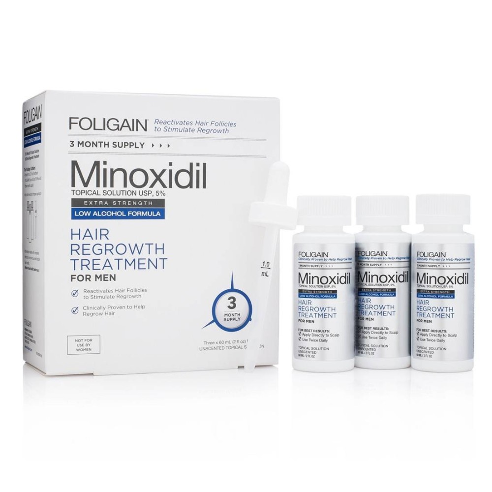 Foligain Minoxidil 5% Solutie cresterea parului barbati (Alcool scazut) 3 luni Beneficii Foligain Minoxidil: in mod eficient opr