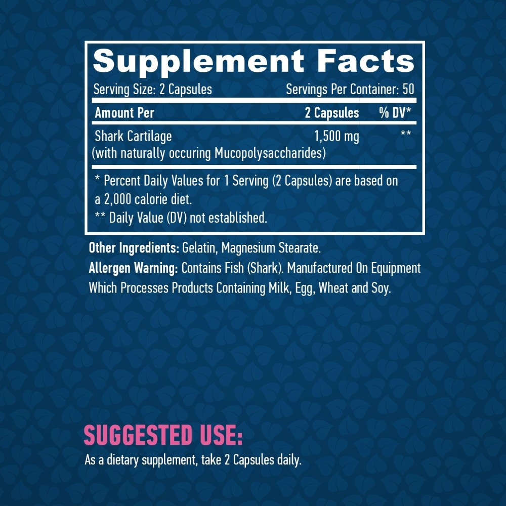 Cartilaj de rechin 750 mg, 100 Capsule, Scade inflamatia si durerile articulatiilor, ajuta in artrita si osteoartrita Beneficii 