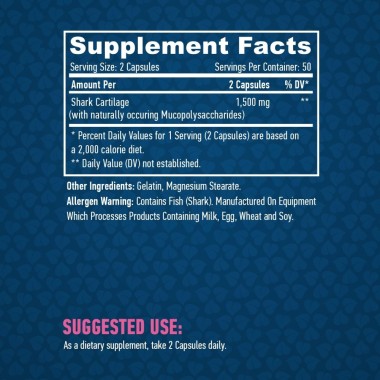 Cartilaj de rechin 750 mg, 100 Capsule, Scade inflamatia si durerile articulatiilor, ajuta in artrita si osteoartrita Beneficii 