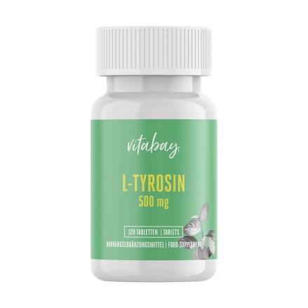 Vitabay L-Tyrosine (L-Tirozina), 500 mg, 120 Capsule Beneficii L-TYROSINE: stimulează eliberarea hormonului de creștere care det