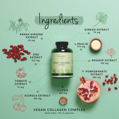 Colagen Vegan 270 Capsule, Vegavero Colagen vegan beneficii 100% vegan - nu este din substanțe de origine animala. Contine L-Liz