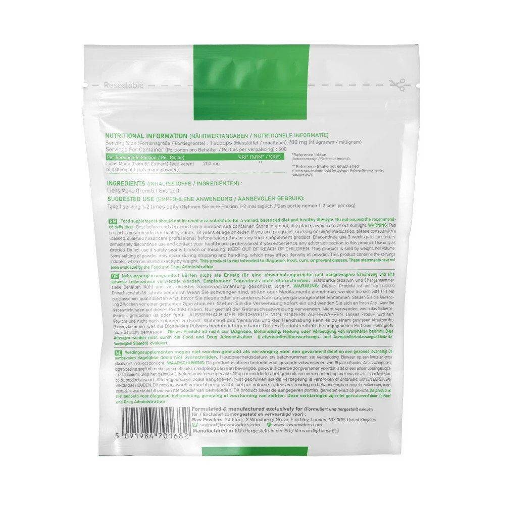 Lion's Mane 5: 1 Extract Pulbere 100 grame, Raw Powders Lion's Mane beneficii: poate proteja împotriva demenței, ajută in amelio