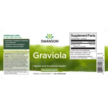 Graviola 530 mg 60 Capsule, Swanson Graviola beneficii: sprijina functia imuna, cresterea si functionarea celulelor sanatoase, a