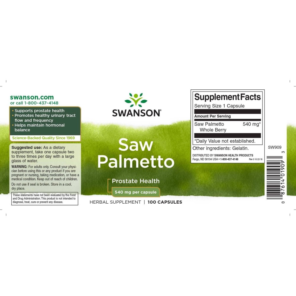 Saw Palmetto 540mg 100 Capsule, Swanson, Prostata tratament Saw Palmetto beneficii: amelioreaza hiperplazia benignă de prostată,