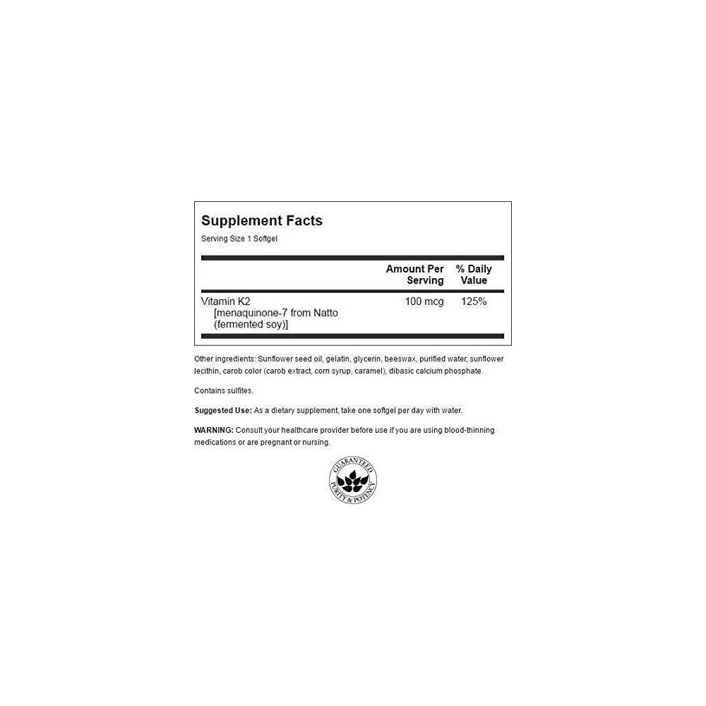 Swanson Vitamin K2 - Natural, 100mcg - 30 Capsule Beneficii Vitamina K2: eficienta in ameliorarea bolilor de inima, sprijina san