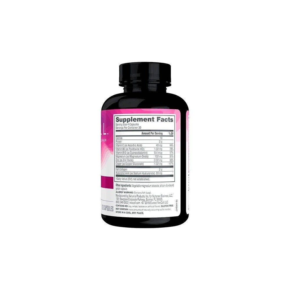 Neocell, Marine Collagen, 120 Capsule Beneficii Acid Hialuronic: sustine sanatatea articulatiilor si integritatea cartilagelor, 