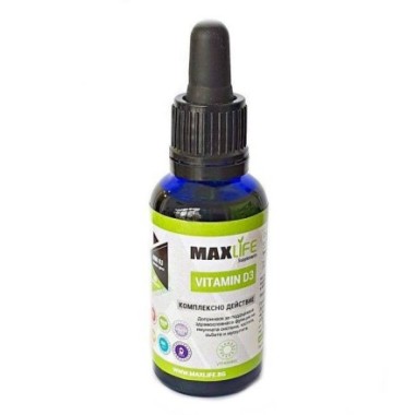 MAXLife VITAMINA D3 picaturi 400IU 30ml Beneficii VITAMINA D3: contribuie la fixarea calciului in oase, scade riscul de aparitie