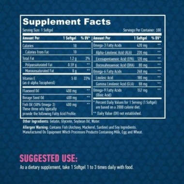 Omega 3-6-9, 100 Capsule, Regleaza colesterolul marit si trigliceridele Beneficii Omega 3-6-9: Suplimentul Omega 3-6-9 de la HAY