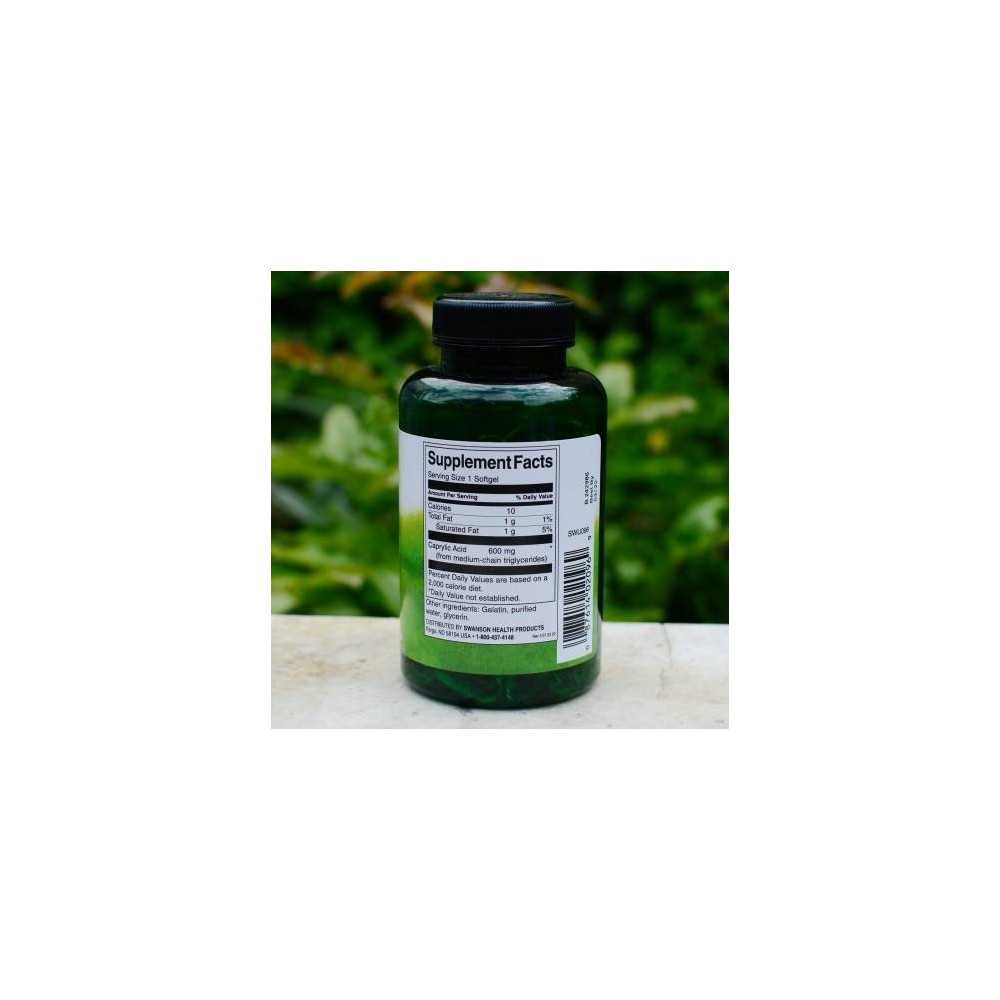 Swanson Caprylic Acid (acid caprilic) 600 mg, 60 Capsule Beneficii acid caprilic: poate reduce riscul infectarii cu drojdie, poa