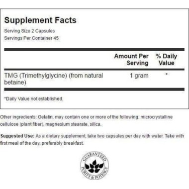 Swanson TMG (Trimetilglicina - Trimethylglycine), 500mg 90 Capsule Beneficii Trimetilglicina (TMG): sustine sanatatea inimii, aj