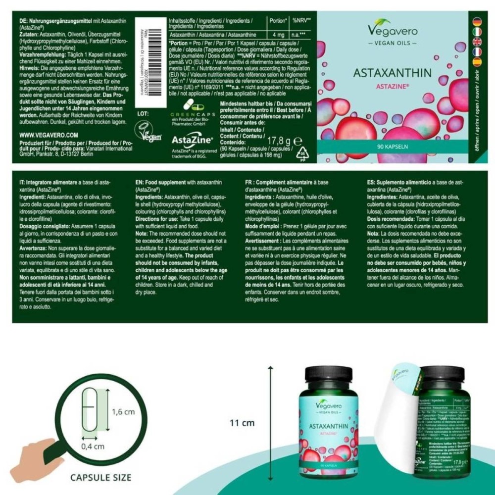 Vegavero Ulei de Astaxantina - 4mg - 90 Capsule Beneficii Ulei de Astaxantina - antioxidant, sustine o piele sanatoasa, suplimen