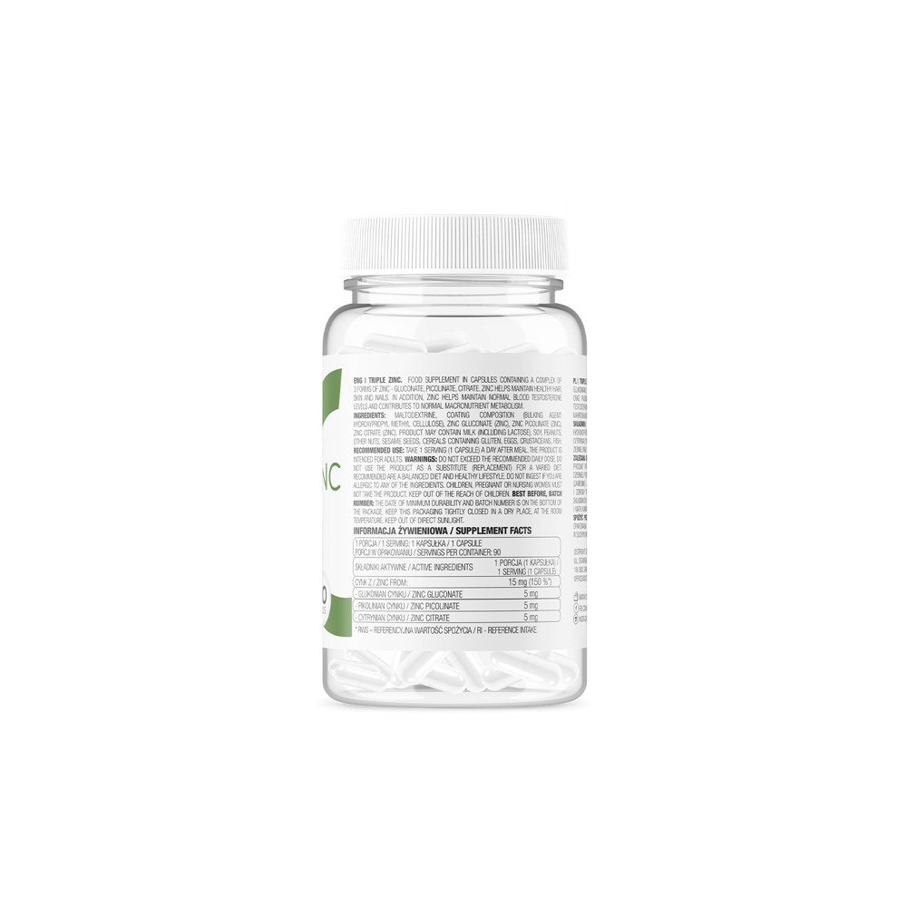 OstroVit Triple Zinc, 15 mg - 90 Capsule Beneficii Zinc: reglarea proceselor metabolice si a activitatii enzimelor din organism,