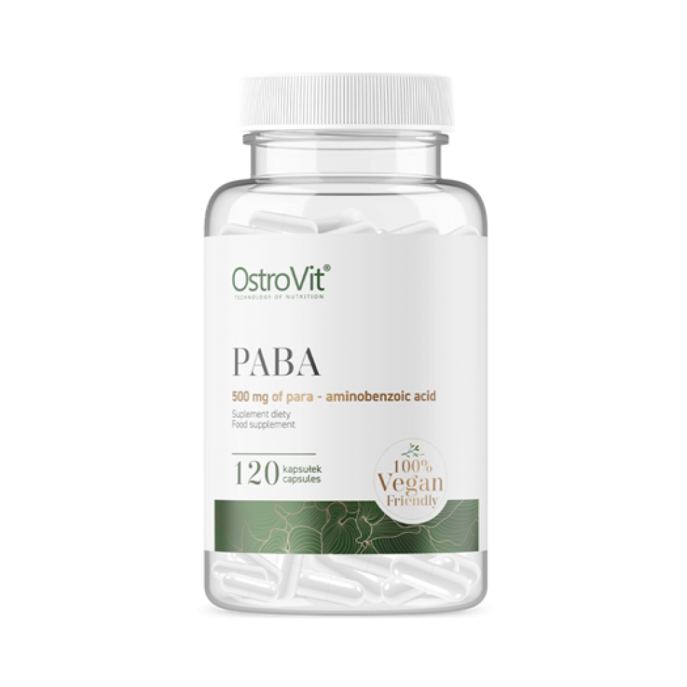 OstroVit PABA Vege, 500 mg, 120 Capsule Beneficii PABA: este benefic pentru piele, beneficii antioxidante, sprijina sanatatea si