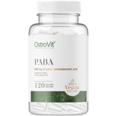 OstroVit PABA Vege, 500 mg, 120 Capsule Beneficii PABA: este benefic pentru piele, beneficii antioxidante, sprijina sanatatea si