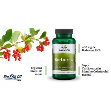 Swanson Berberine hcl 400 Mg 60 capsule, Diabet, Colesterol, Imunitate Benefecii Berberina: creste imunitatea si ajuta in caz de