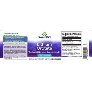 Ultra Litiu Orotat 5 Mg 60 Capsule, Swanson Litiu Orotat beneficii: sprijina starea de spirit sanatoasa, sanatatea emotionala, c