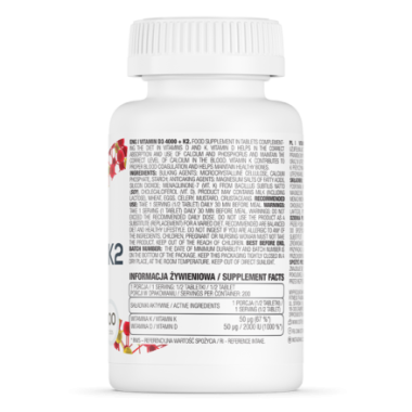 Vitamina D3 4000 ui + K2 100 mcg 100 Tablete, OstroVit VITAMINA D3 4000 ui + K2 beneficii: creste mineralizarea oaselor si a din