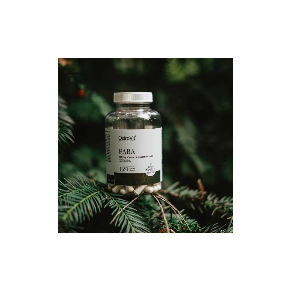 OstroVit PABA Vege, 500 mg, 120 Capsule Beneficii PABA: este benefic pentru piele, beneficii antioxidante, sprijina sanatatea si