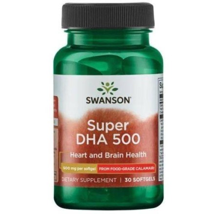 Swanson Super DHA 500 from Food-Grade Calamari - 30 Capsule Beneficii DHA: iti protejeaza inima, imbunatateste simptomele adhd, 